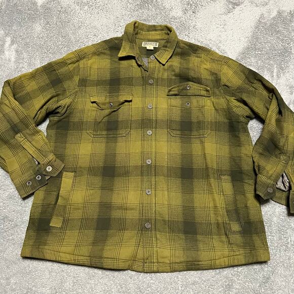 Duluth Trading Jacket Mens XL Flapjack Fleece Lined Flannel Shirt Shacket Green - Picture 1 of 8